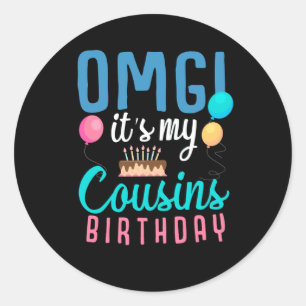 Sticker Rond Cousin Anniversaire Gâteau Amusant Ballons Garçons