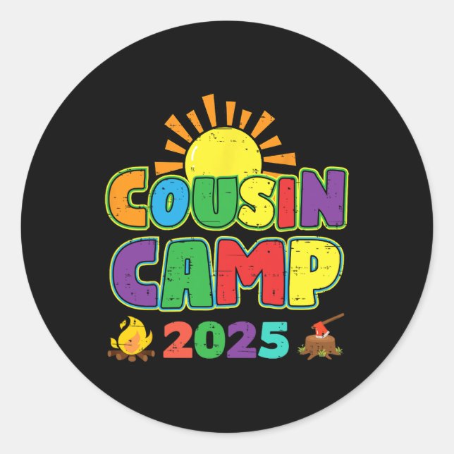 Sticker Rond Cousin Camp 2025 Vacances en famille Camping été C (Devant)