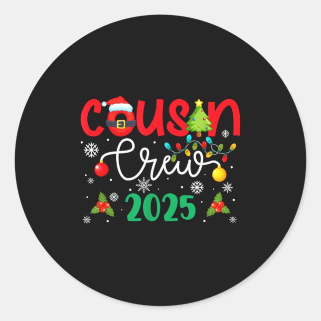 Sticker Rond Cousin Crew 2025 Christmas Xmas Holiday Matching F (Devant)