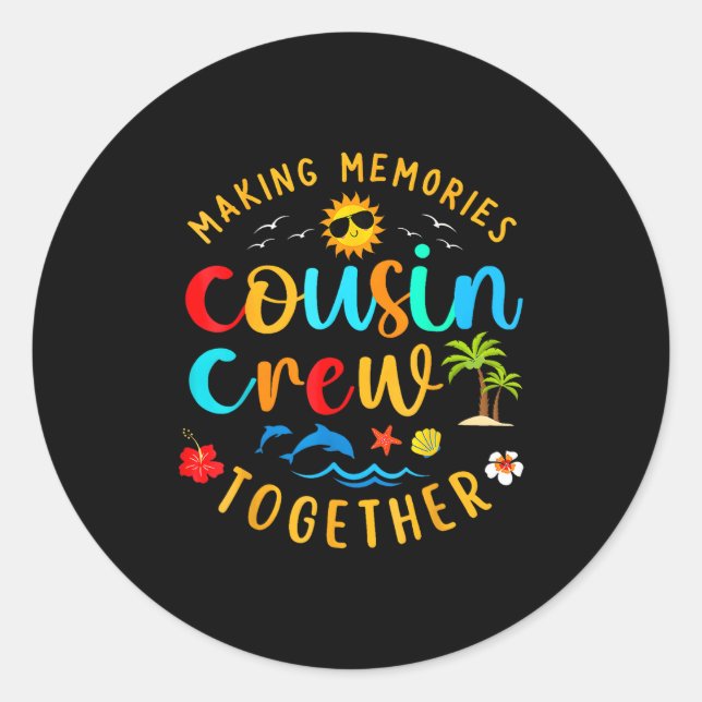 Sticker Rond Cousin Crew 2025 Summer Vacation Beach Voyage en f (Devant)