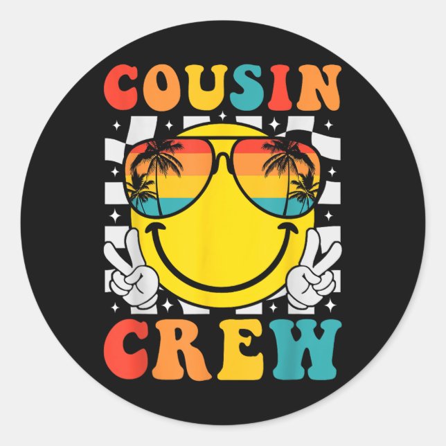 Sticker Rond Cousin Crew 2025 Summer Vacation Beach Voyage en f (Devant)