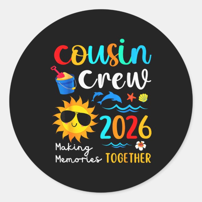 Sticker Rond Cousin Crew 2026 Summer Vacation Beach Family Trip (Devant)