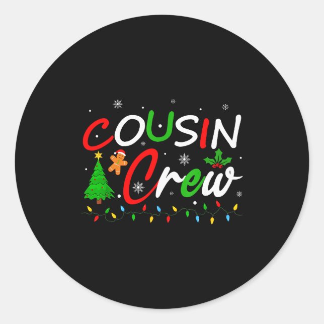 Sticker Rond Cousin Crew Christmas Family Santa Men Women Kids  (Devant)