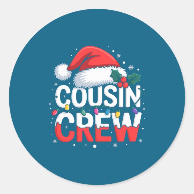 Sticker Rond Cousin Crew Christmas Reindeer Antlers Hat Lights  (Devant)