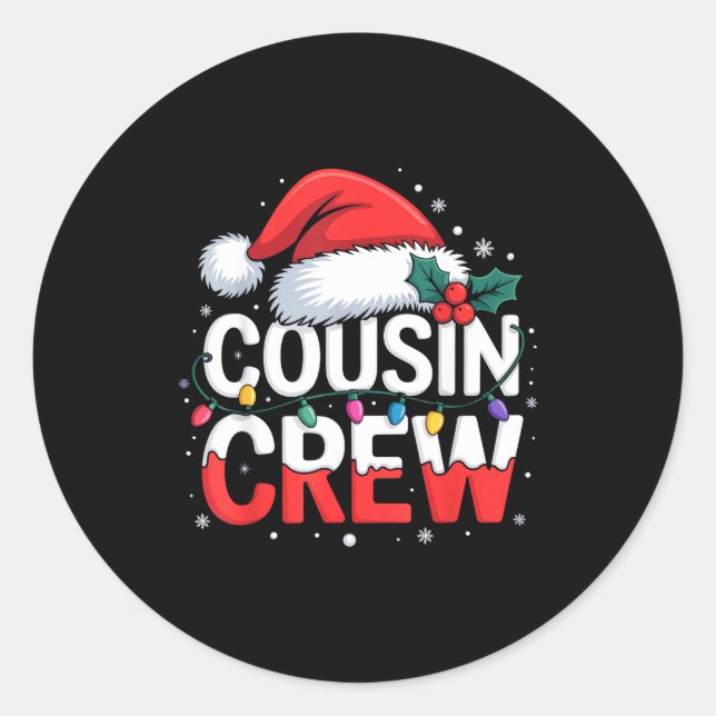 Sticker Rond Cousin Crew Christmas Reindeer Antlers Hat Lights  (Devant)