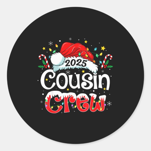 Sticker Rond Cousin Crew Christmas Xmas Lights Family Matching  (Devant)