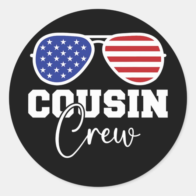 Sticker Rond Cousin Crew Family USA American Flag Patriotic (Devant)