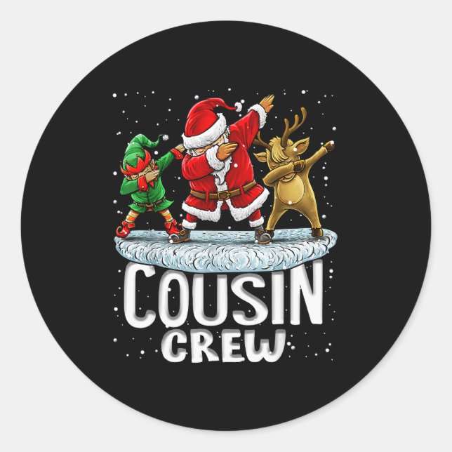 Sticker Rond Cousin Crew Santa Elf Dabbing Matching Family Chri (Devant)
