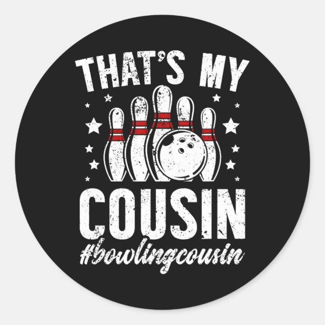 Sticker Rond Cousin De Bowling De Bowler Bowling Cousin - Noir (Devant)