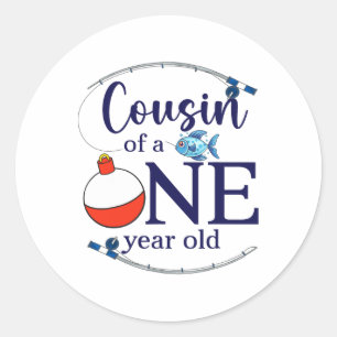 Sticker Rond Cousin du grand garçon de pêche Premier anniversai