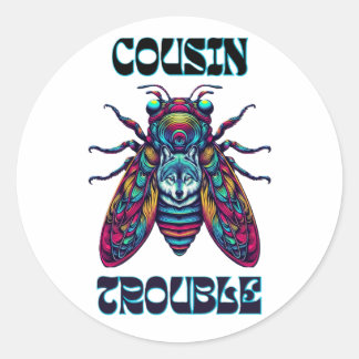Sticker Rond Cousin Trouble Cidada & Wolf