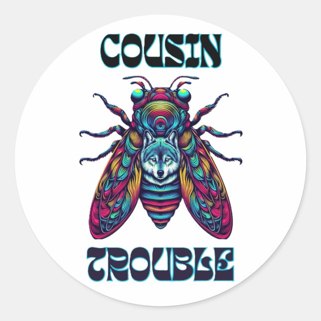 Sticker Rond Cousin Trouble Cidada & Wolf (Devant)