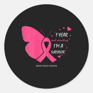 Sticker Rond Coute 1 an Cancer du sein Gratuit Cadeaux de survi