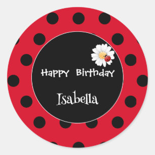 Sticker Rond Coute Polka point Ladybug Daisy Flower fête d'anni