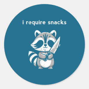 Sticker Rond Couteau de Raton Laveur J'ai Besoin de Collations 