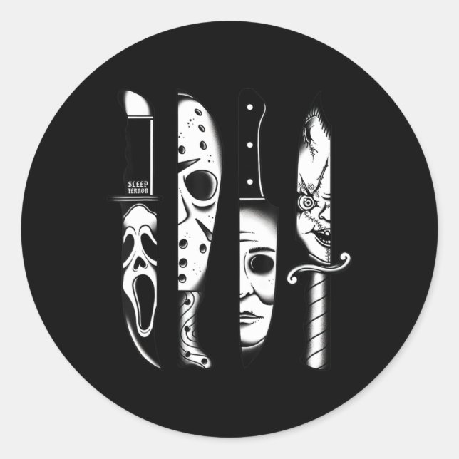 Sticker Rond Couteaux film d'horreur vendredi Halloween Horreur (Devant)