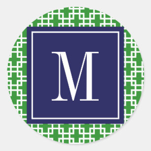 Sticker Rond Coutume Girly de motif de carrés de vert et de