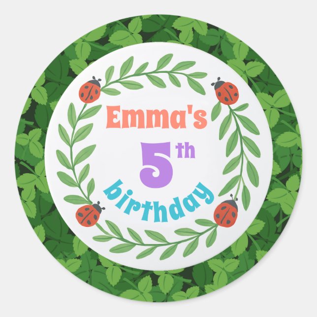Sticker Rond Coutume Ladybug & Leaf 5e anniversaire (Devant)