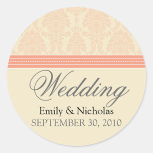 Sticker Rond : coutume : Phoque Invitation Coral/Cream Mariage 