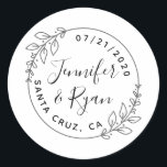 Sticker Rond Coutume Ronde Laurel Wreath Wedding Enregistrer La<br><div class="desc">Créez vos propres faveurs de remerciement uniques pour toute votre famille et vos amis qui vous ont rejoint lors de votre journée spéciale! Ajoutez vos noms, votre date de mariage et votre emplacement de mariage et voyez vos autocollants de remerciement prendre vie! Ce design se compose d'un cadre rond simple...</div>