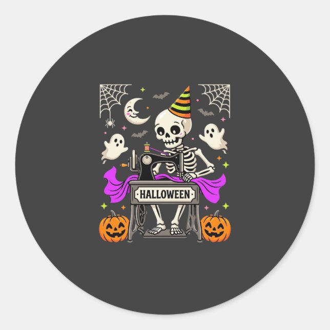 Sticker Rond Couture de squelette d'Halloween Fantôme Citrouill (Devant)