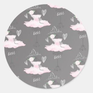 Sticker Rond Couture rose et gris Ballerina Anniversaire