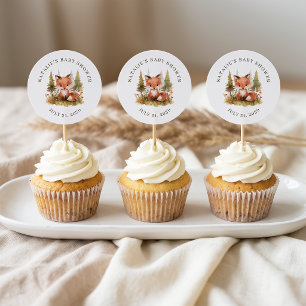 Sticker Rond Couvercle de Faveur de Baby Shower Renard Mignon B