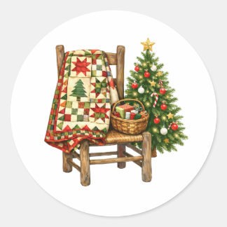 Sticker Rond Couverture de Noël à l'aquarelle et sapin de Noël