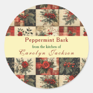 Sticker Rond Couverture de Noël vintage roses houx branche de p