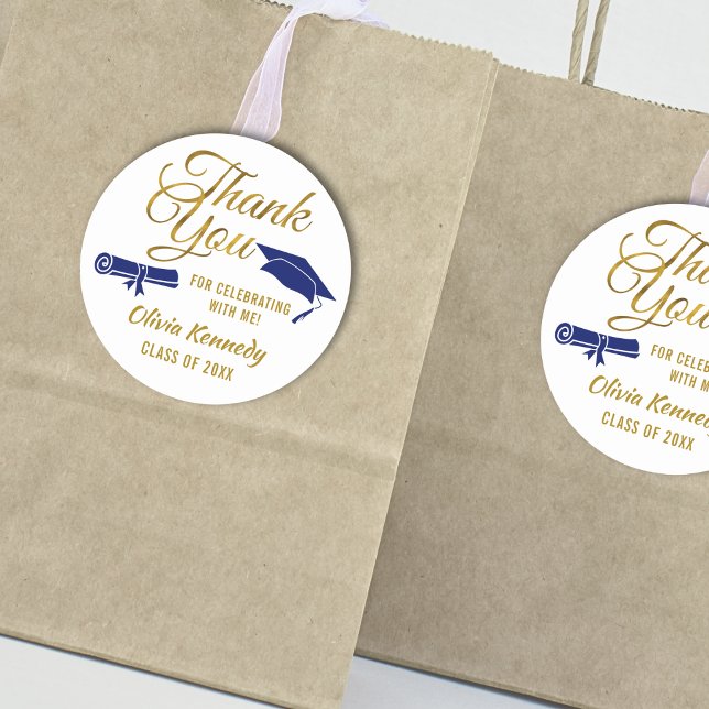 Sticker Rond Couvre-diplôme bleu avec écriture dorée Merci Favo (Créateur téléchargé)