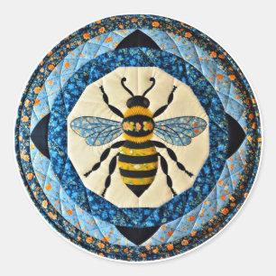 Sticker Rond Couvre-lit abeille à miel bleue