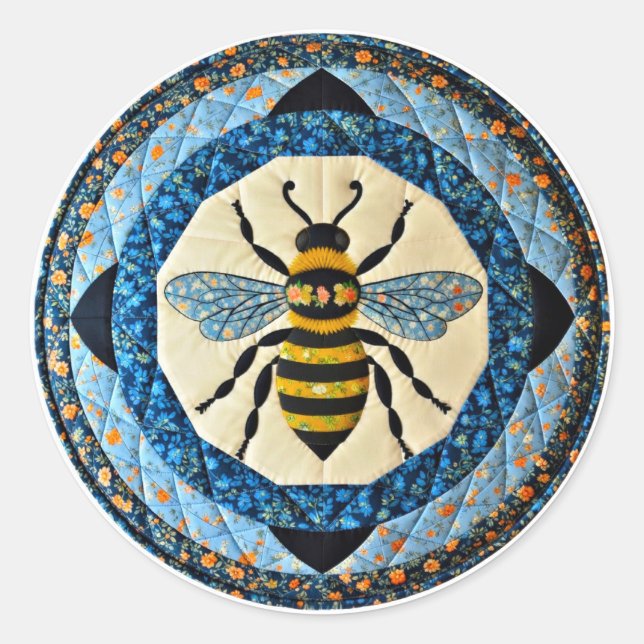 Sticker Rond Couvre-lit abeille à miel bleue (Devant)