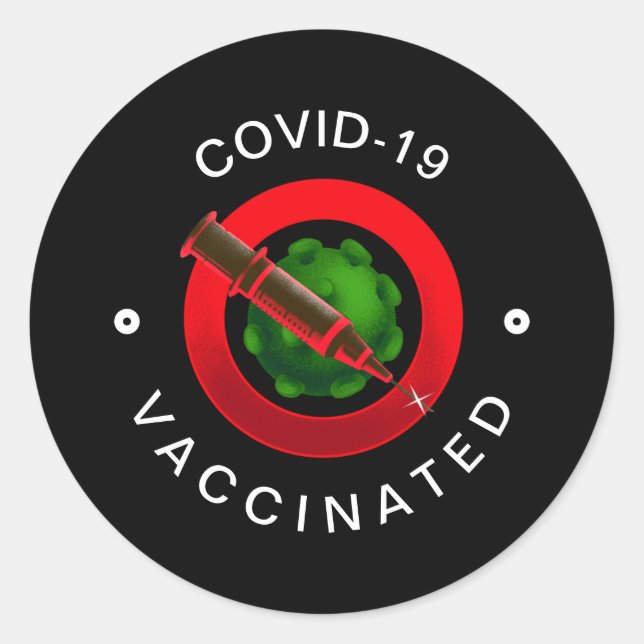 Sticker Rond Covid-19 Vaccinated Black & Red Motivation Cool (Devant)
