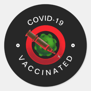 Sticker Rond Covid-19 Vaccinated Black & Red Motivation Cool