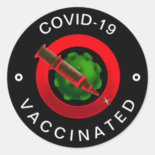 Sticker Rond Covid-19 Vaccinated Black & Red Motivation Cool