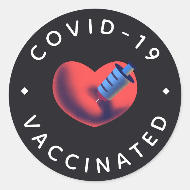 Sticker Rond Covid-19 Vacciné Coeur & Syringe Injection Cute (Devant)