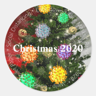 Sticker Rond Covid Christmas 2020 covid molécules ornementants