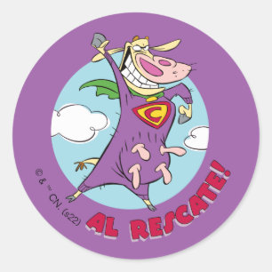 Sticker Rond Cow and Chicken Super Cow Al Rescate!