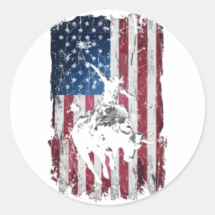 Sticker Rond Cow-boy de Rodéo Occidental Drapeau États-Unis Cow