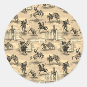 Sticker Rond Cow-boy de Rodéo Occidental Rétro Vintage