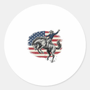 Sticker Rond Cow-boy de Rodéo Vintage Patriotique Cavalier de C