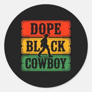 Sticker Rond Cow-boy Noir Occidental de Style Rodeo Mélanine Af