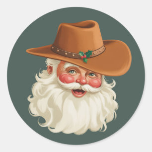 Sticker Rond Cow-boy Santa Vintage Drôle Rétro Western