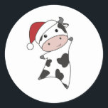 Sticker Rond Cow Cheerful Christmas Winter Animals<br><div class="desc">The cow at Christmas with fairy lights. Funny animals with toxits and snow for the holidays. Donc Funny for Christmas in July. Cows are cute animals et perfect pour Christmas.</div>