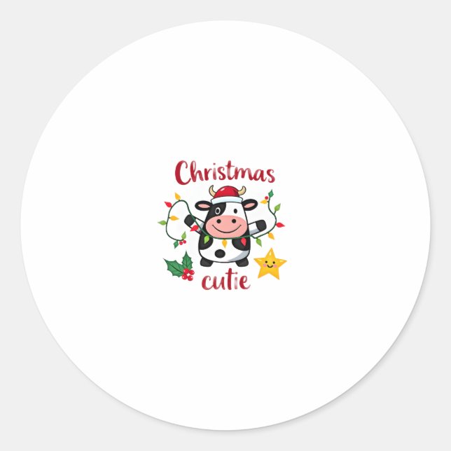 Sticker Rond Cow Christmas Cutie Cows Christmas T-Shirt (6) (Devant)