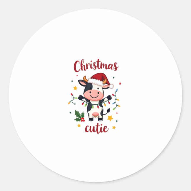 Sticker Rond Cow Christmas Cutie Cows Christmas T-Shirt (7) (Devant)