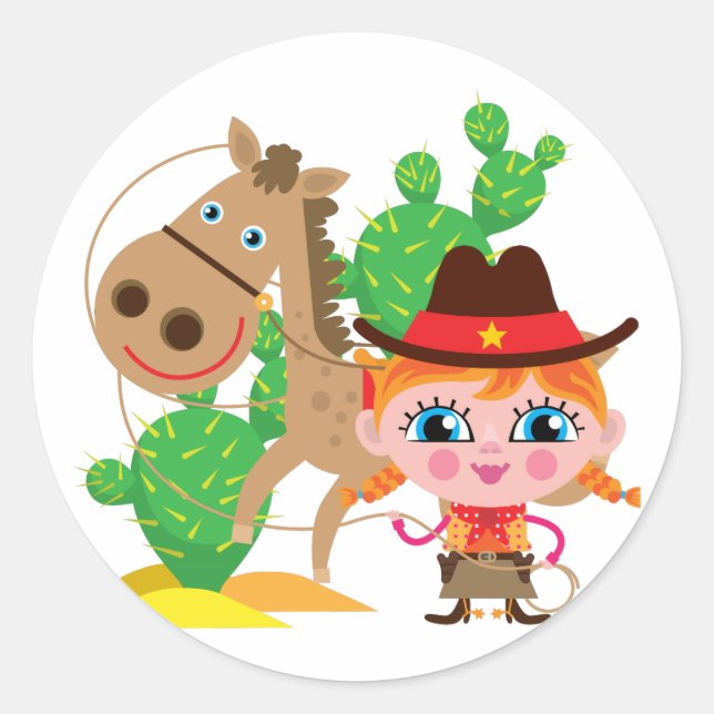 Sticker Rond Cow-girl et cheval (Devant)