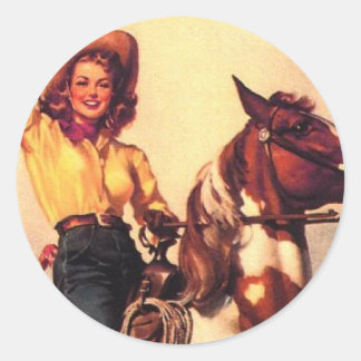 Sticker Rond Cow-girl sur son cheval