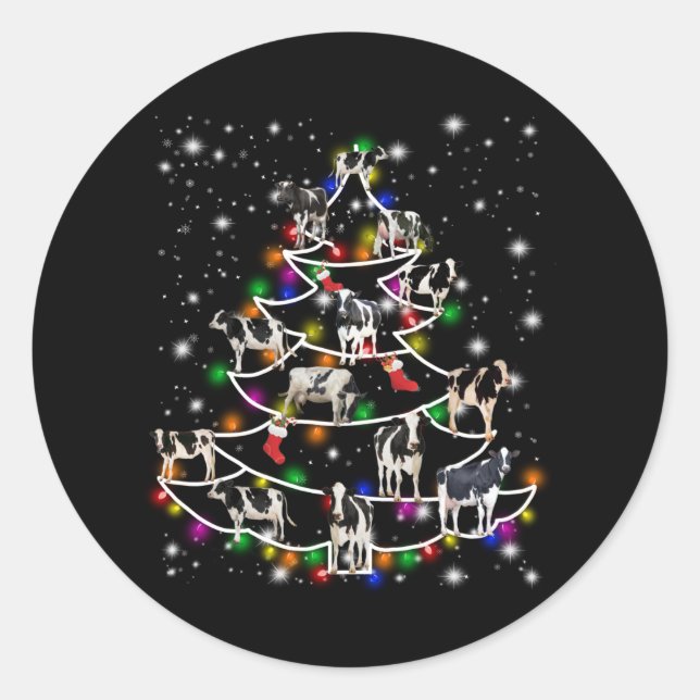 Sticker Rond Cow Lover | Drôle Vache Arbre de Noël Ornements (Devant)