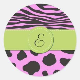 Sticker Rond Cow Print, Cow Spots, Zebra Stripes, monogram